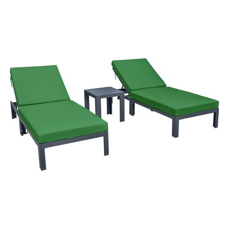 LEISUREMOD Chelsea Modern Outdoor Chaise Lounge Chair With Side Table & Green Cushions CLTBL-77G2